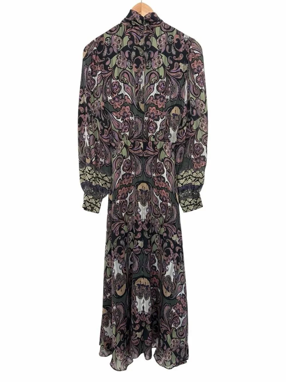 Elie Tahari The Raquel Tie-Neck Paisley-Print Midi Dress Green Multi Size 6 - Picture 5 of 12